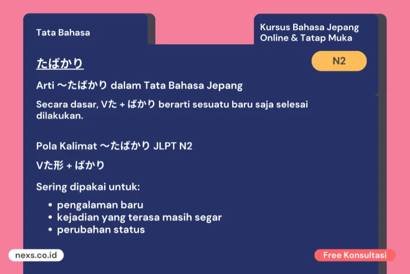 arti 〜たばかり jlpt n2 dan kesalahan yang sering terjadi2